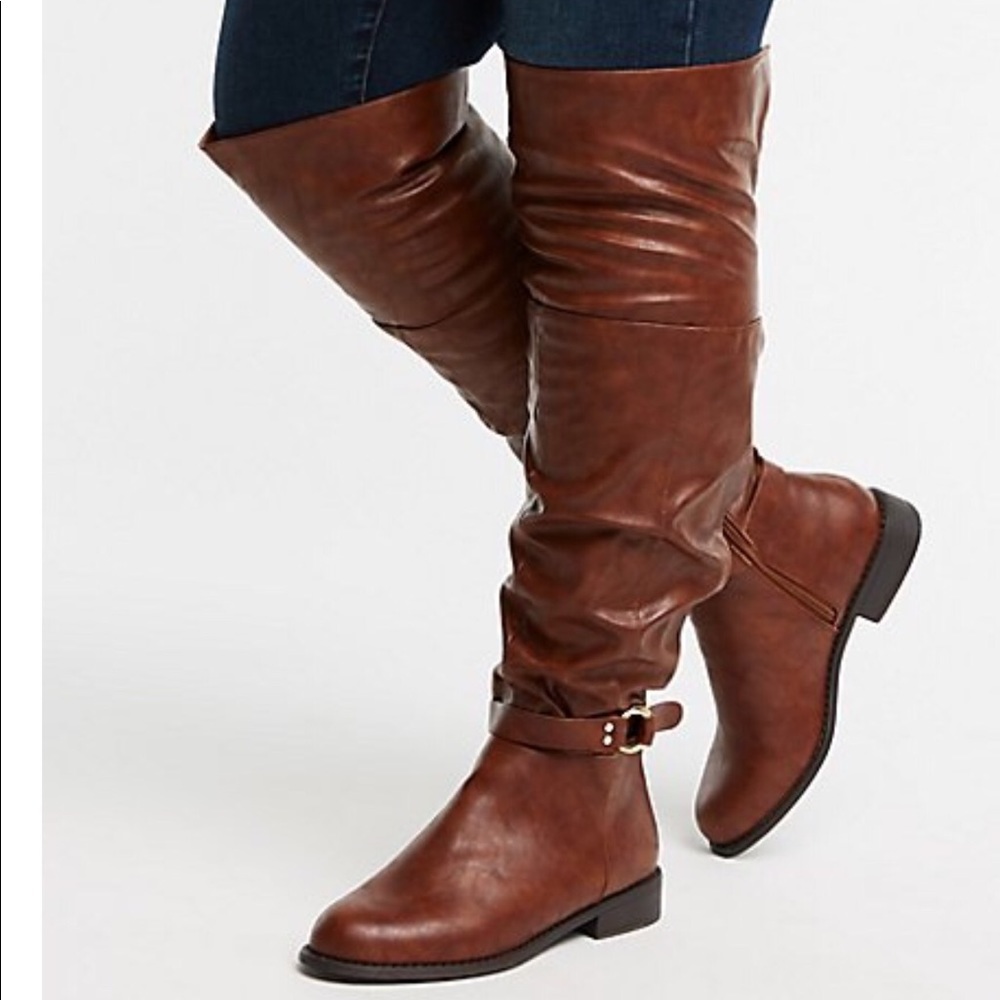 Wide Faux Leather Slouchy Boots
